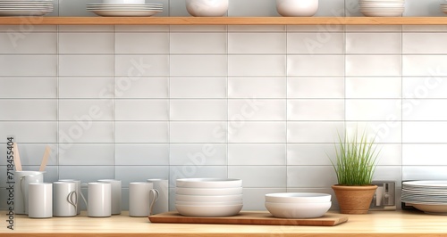 Various kinds of bowls in a kitchen. generative AI