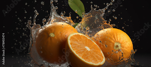 fresh orange fruits with water splash 24