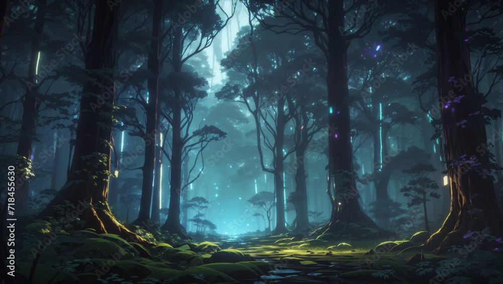 Fototapeta premium A dark forest filled with lots of trees background