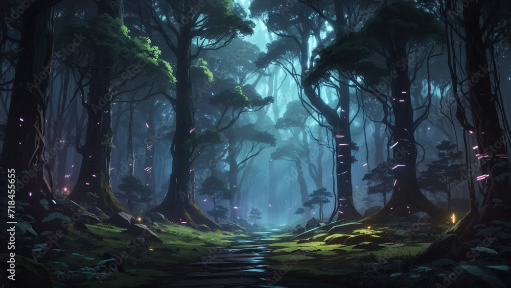 A dark forest filled with lots of trees background A dark forest filled with lots of trees background