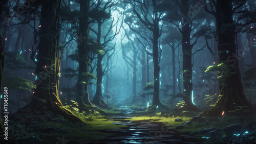 A dark forest filled with lots of trees background
