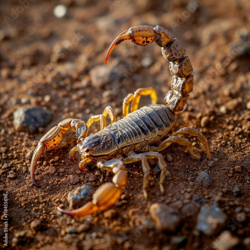 Scorpion Crawling on Ground in Dirt, A Fascinating Encounter With a Desert Arachnid © LUPACO IMAGES