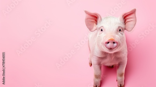 Piglet on a pink background looking curious © Artyom