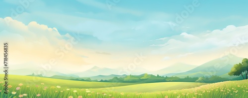 An illustration of a landscape with green grass and bright sunlight. Generative AI © original logo