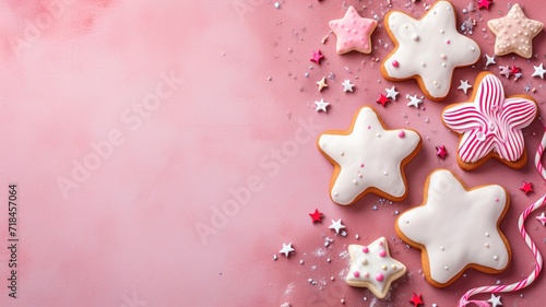 Star-shaped cookies with candy canes and festive decorations