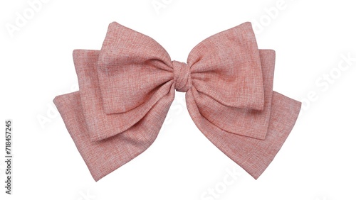 Delicate pale red cotton fabric bow trio on white background - rustic elegance for your design projects