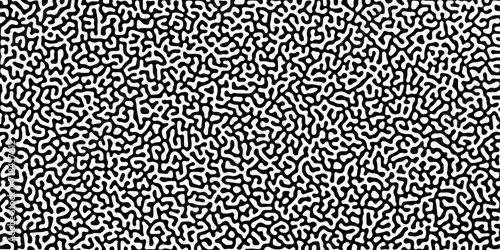 Turing reaction diffusion monochrome seamless pattern with chaotic motion .Linear design with biological shapes. Organic lines in memphis. abstract turing organic wallpaper background .