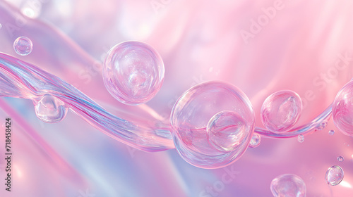 a pink background liquid transparent bubbles, bold minimalism illustration