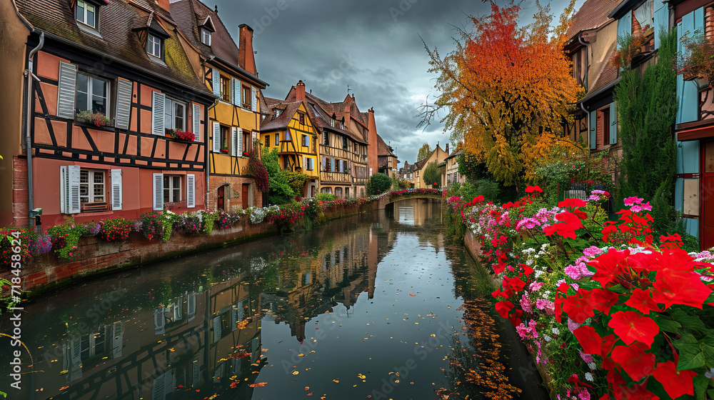 Medieval canal town with ancient architecture, bridges, and reflections in Bruges, Belgium, under a picturesque European sky