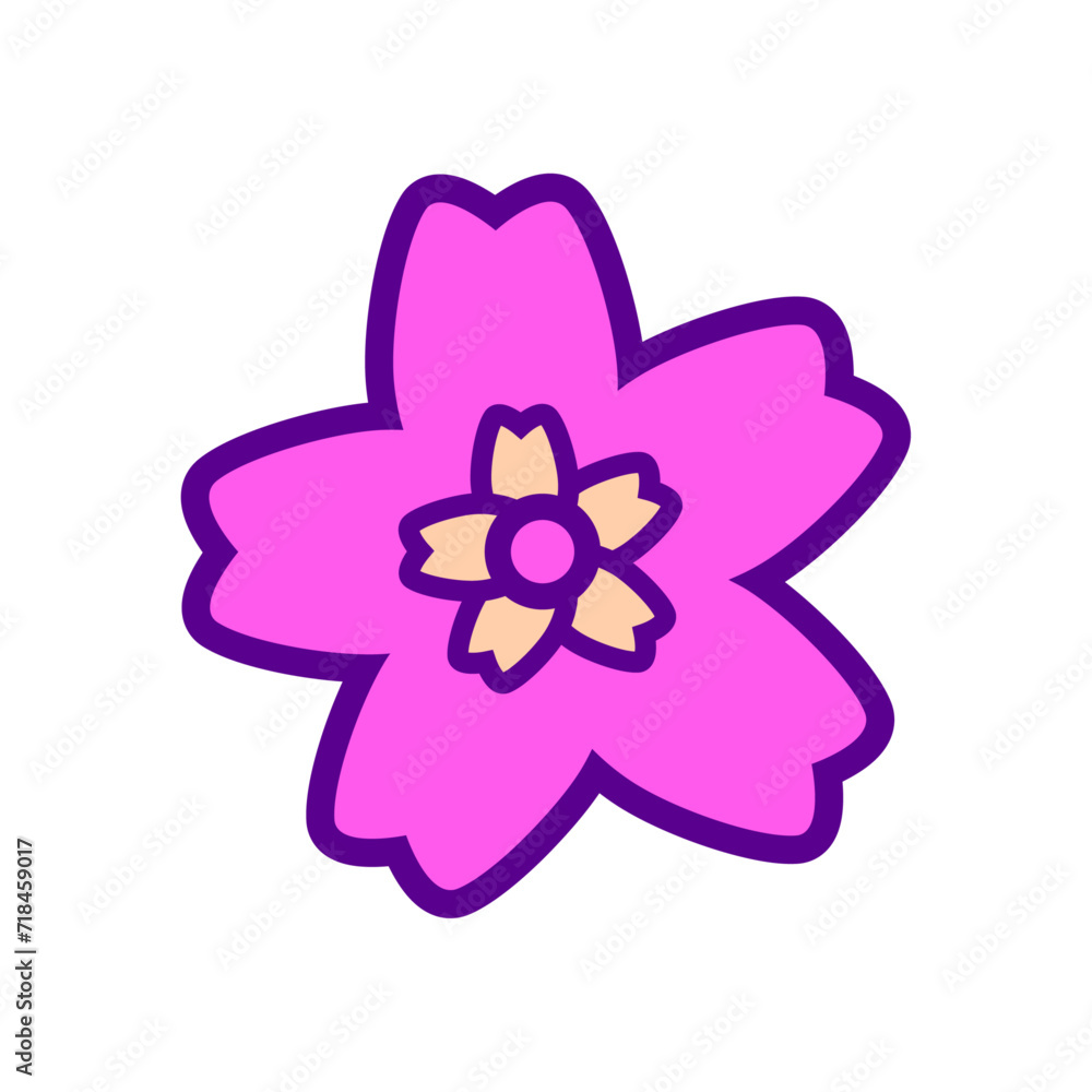 Fototapeta premium Vector flower in trendy retro cartoon groovy style vector illustration
