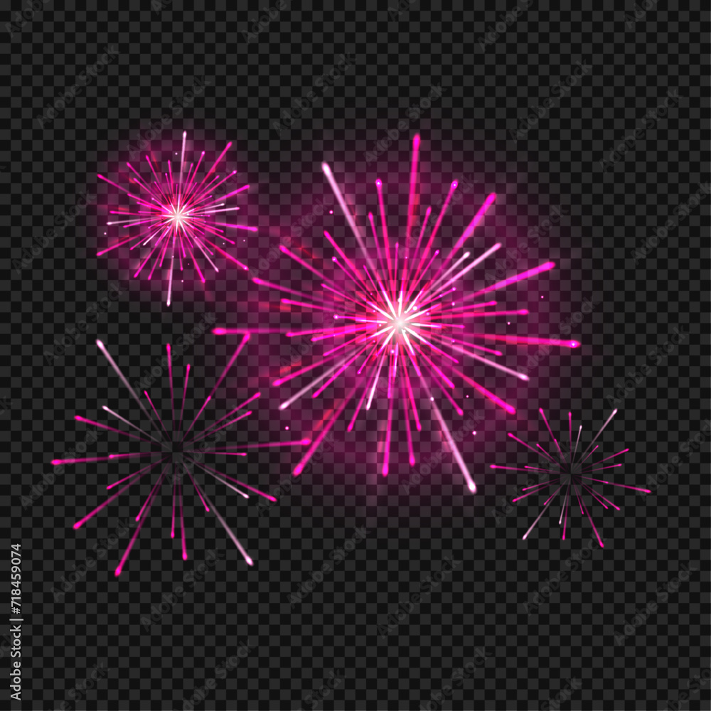 Vector firework animation realistic transparent concept with celebration symbols illustration