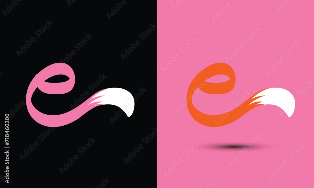 Obraz premium Initial letter e combine with fox tail BLACK and PINK