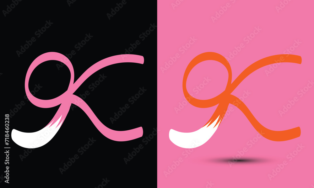 Initial letter K combine with fox tail BLACK and PINK Initial letter K combine with fox tail BLACK and PINK