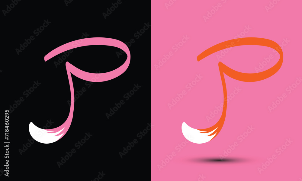 Initial letter i combine with fox tail BLACK and PINK Initial letter i combine with fox tail BLACK and PINK