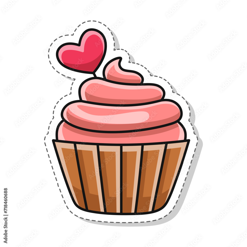 sticker illustration, cake and heart candles with a Valentine's theme sticker illustration, cake and heart candles with a Valentine's theme