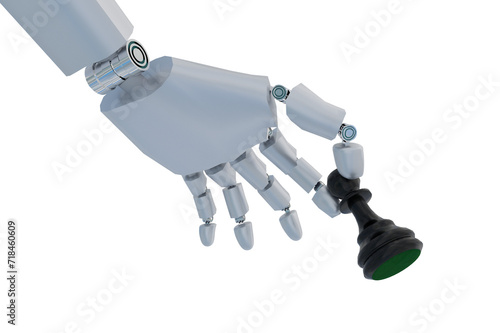 robotic hand playing chess holding a black pawn isolated - 3d rendering