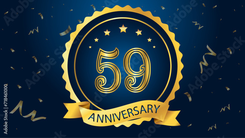 Celebrate the 59th anniversary with gold letters, gold ribbons and confetti on a dark blue background	
 photo