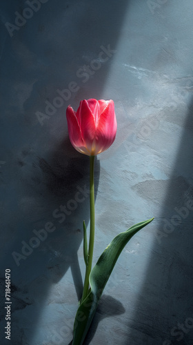 magenta tulip, minimalist still life background photo