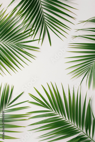 flat lay design with Palm leaves on a white background  bold minimalism