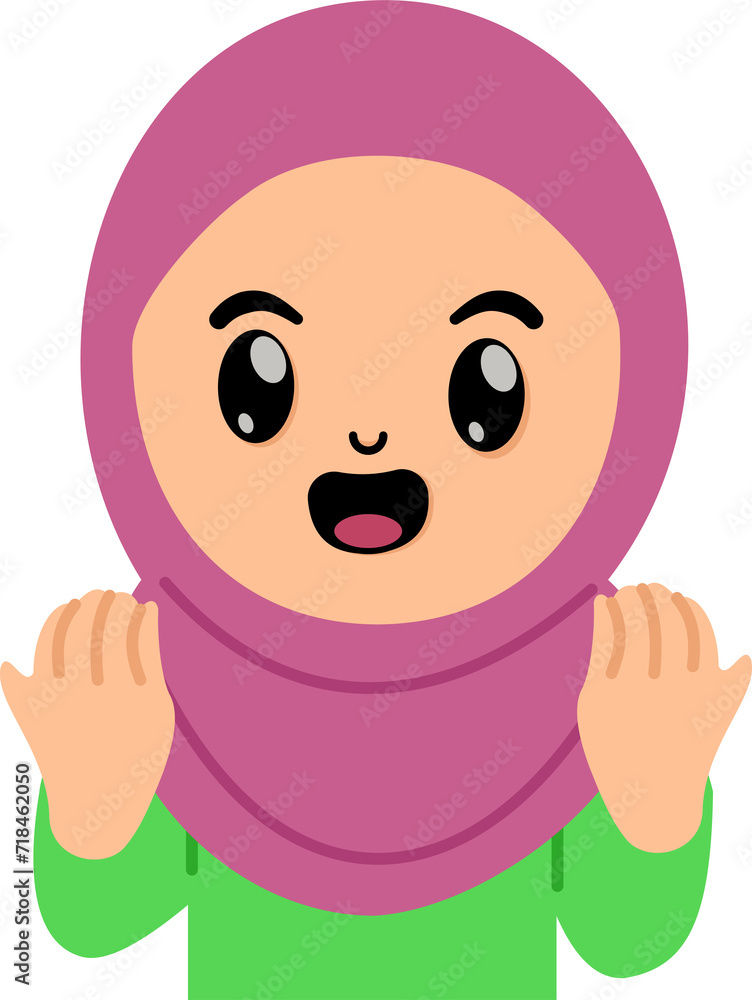 illustration cute character hijab girl is raising two hands and praying illustration cute character hijab girl is raising two hands and praying