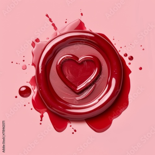 tender affection: matte red wax heart sealed on pink, valentine's charm revealed, Generative AI