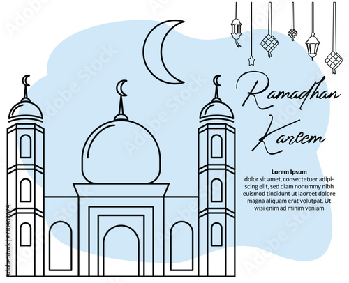Eid Al Fitr Mubarak and Ramadan Kareem greeting card concept design minimalist style