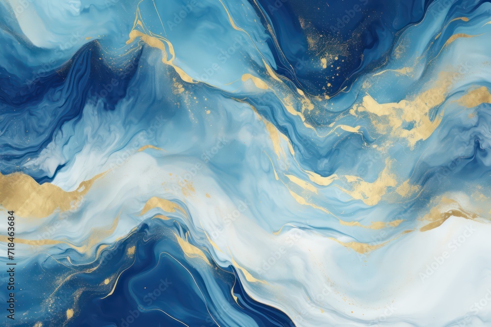 Luxury abstract fluid art painting background alcohol ink technique white and blue color	 - obrazy, fototapety, plakaty 