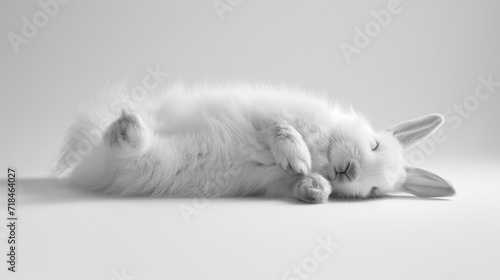 adorable fluffy bunny sleeping on a white background  photo
