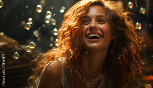 Smiling women, happiness, cheerful, one person, young adult, adult, fun, lifestyles, joy generated by AI