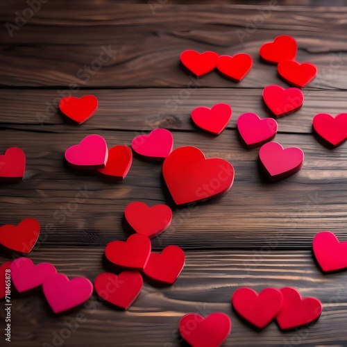 red hearts Paper hearts on wooden background