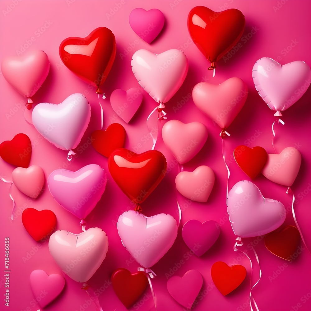    red and pink heart balloons Valentine's day background with heart shaped balloons