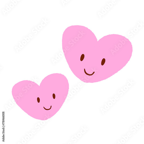 水彩手描き　2個のピンクのハート　笑顔　イラスト