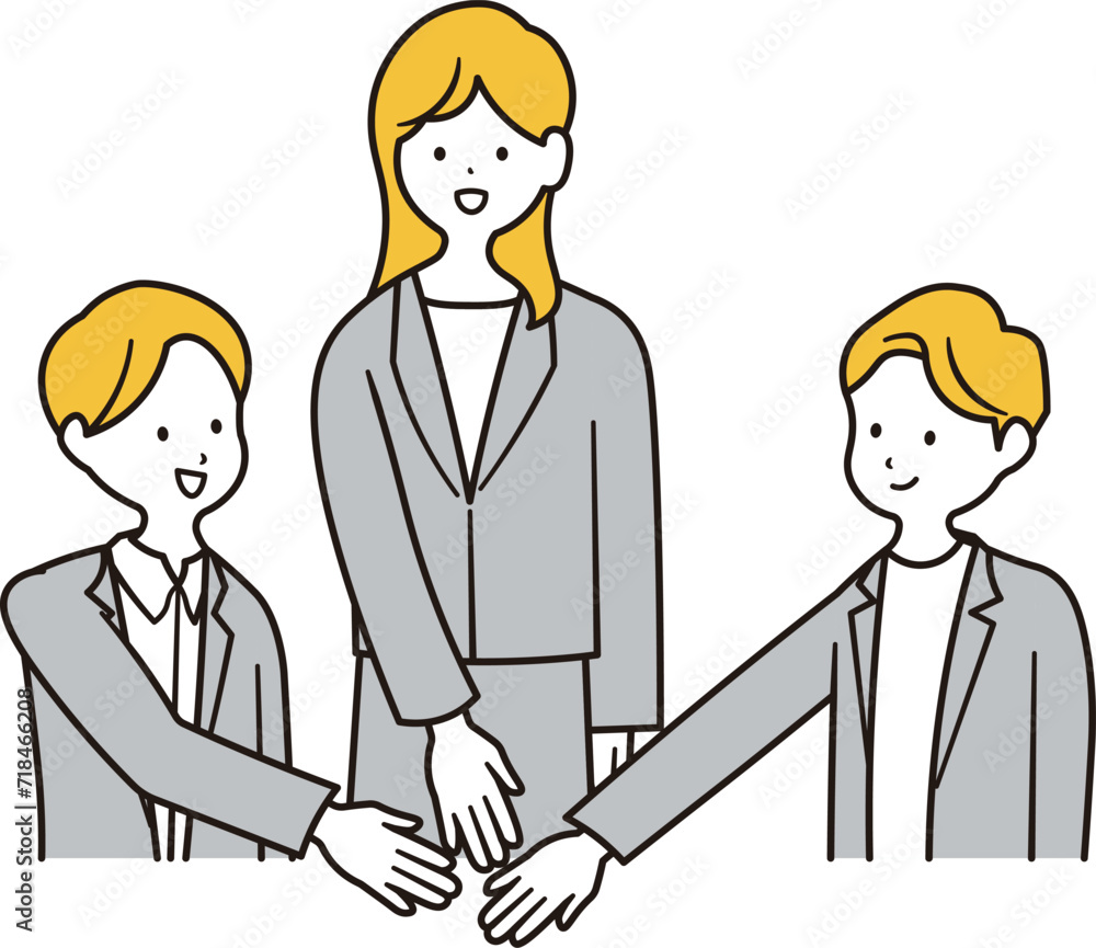 力を合わせる3人のビジネスパーソンのイラスト素材