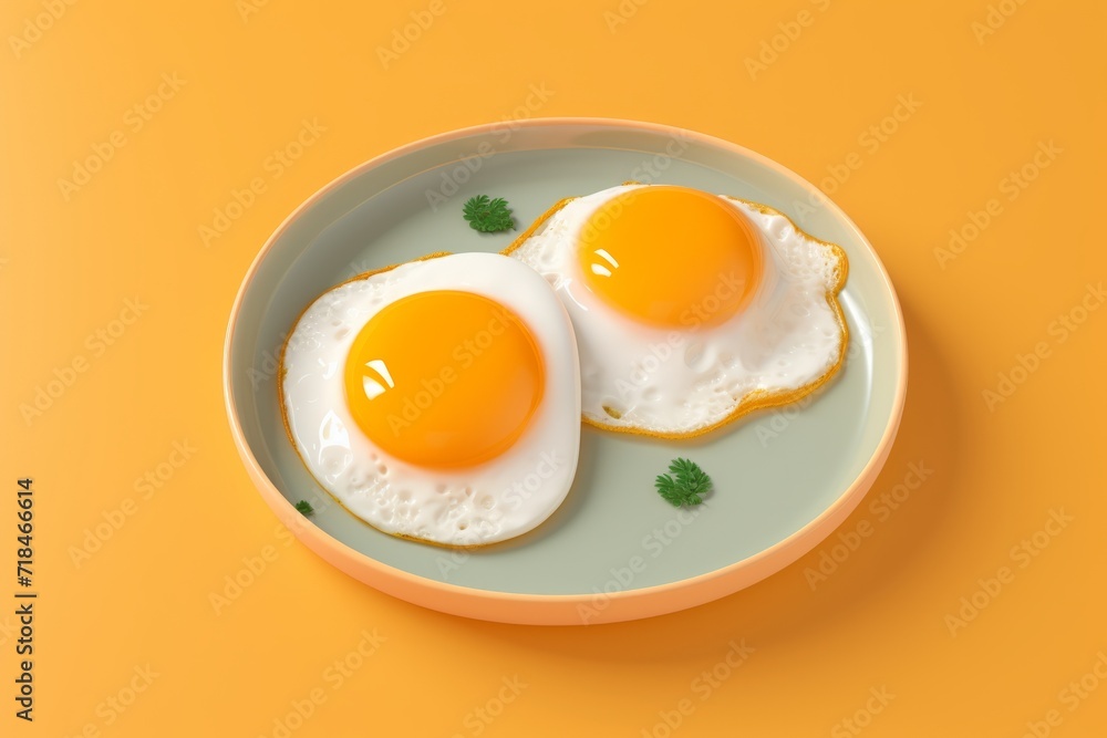Over-Easy Fried Eggs, Expertly Flipped, Presented on a Stylish Yellow Dish on an Isolated Background, Generative AI Over-Easy Fried Eggs, Expertly Flipped, Presented on a Stylish Yellow Dish on an Isolated Background, Generative AI