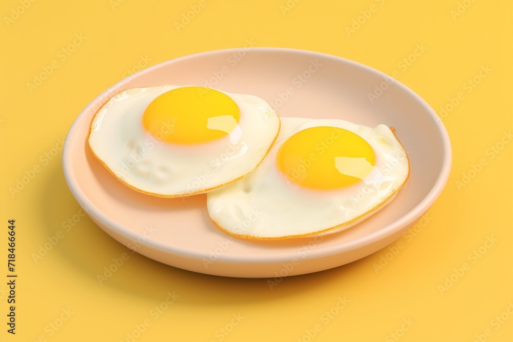 Over-Easy Fried Eggs, Expertly Flipped, Presented on a Stylish Yellow Dish on an Isolated Background, Generative AI Over-Easy Fried Eggs, Expertly Flipped, Presented on a Stylish Yellow Dish on an Isolated Background, Generative AI