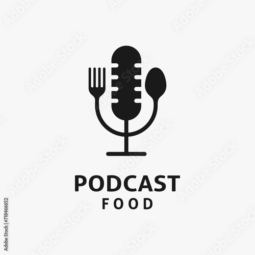 Cutlery and mic for food podcast logo design