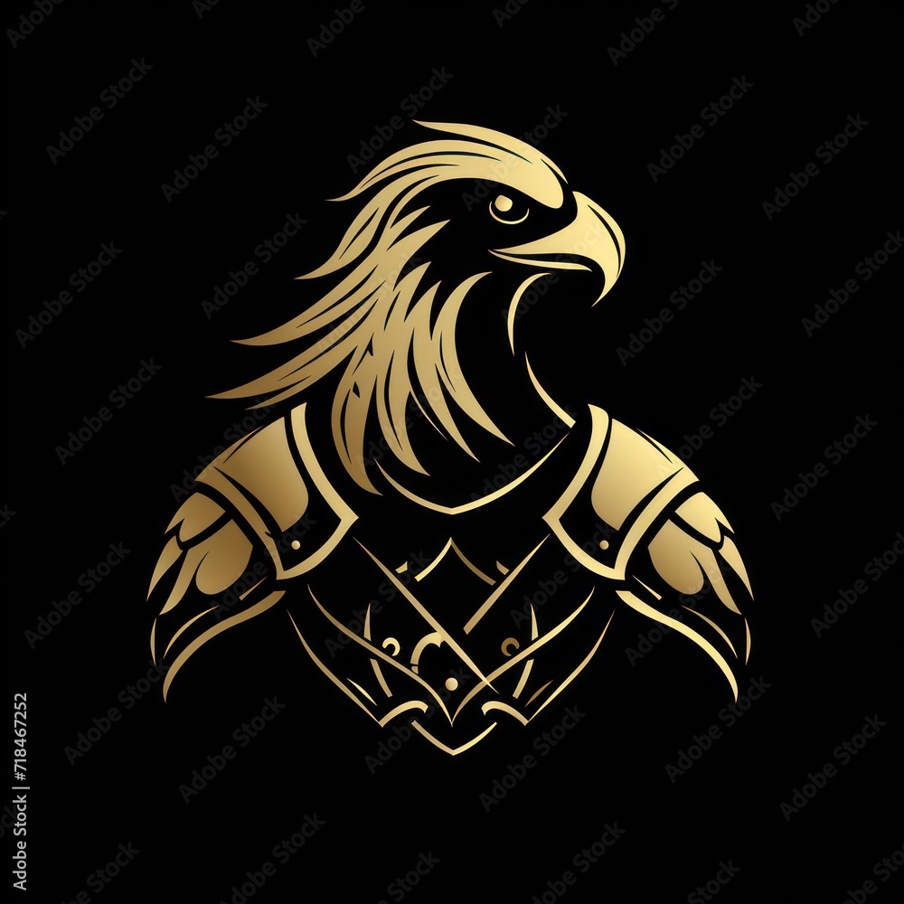 Fototapeta premium A gold eagle logo that combines a defense theme with attributes of sturdiness, strength, elegance, modernity, luxury, and boldness, defining the company's image