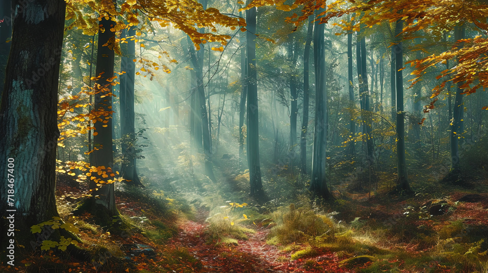 Fototapeta premium autumn forest in the morning