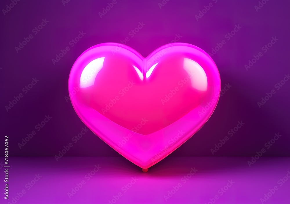 Glowing pink heart symbol on purple background. generative AI
