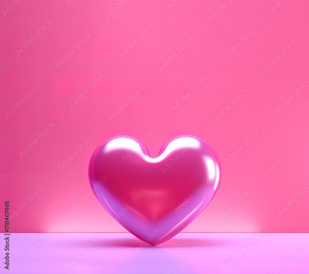 A shiny heart symbol in the photo on a pink Background. generative AI