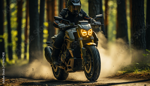 Men riding motorcycles in the outdoors, experiencing the thrill of adventure generated by AI