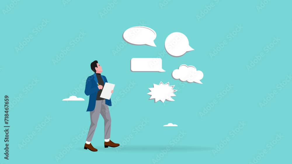 journalist or data analyst concept illustration, Analyze consumer responses for business progress, analyze business opportunities, man records data or information for analysis vector illustration journalist or data analyst concept illustration, Analyze consumer responses for business progress, analyze business opportunities, man records data or information for analysis vector illustration
