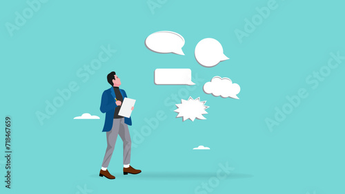 journalist or data analyst concept illustration, Analyze consumer responses for business progress, analyze business opportunities, man records data or information for analysis vector illustration