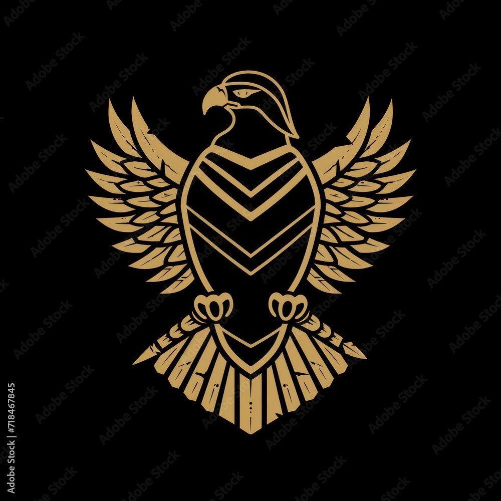 Obraz premium A gold eagle logo incorporating a defense concept, conveying a sense of sturdiness, strength, elegance, modernity, luxury, and boldness for the company