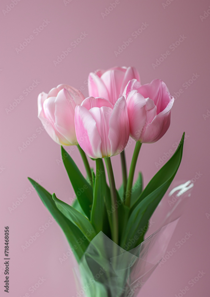 Fototapeta premium retro illustration tulips wrapped in transparent plastic
