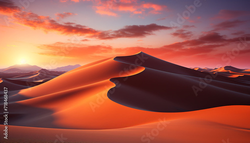Majestic mountain range, tranquil sunset, nature beauty in arid Africa generated by AI