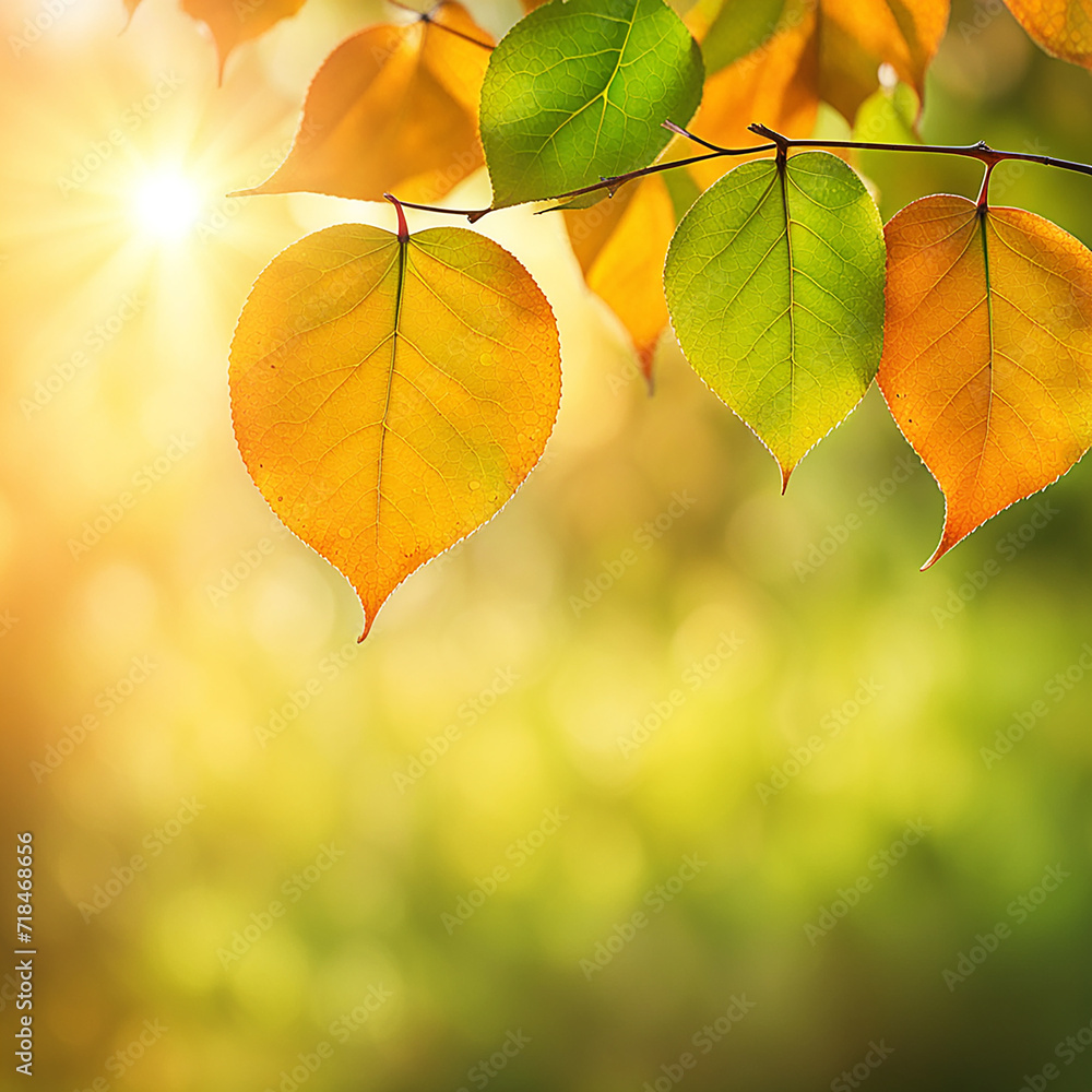 Obraz premium Close up beautiful maple leaves in autumn sunny day. in foreground and blurry background. sunlight