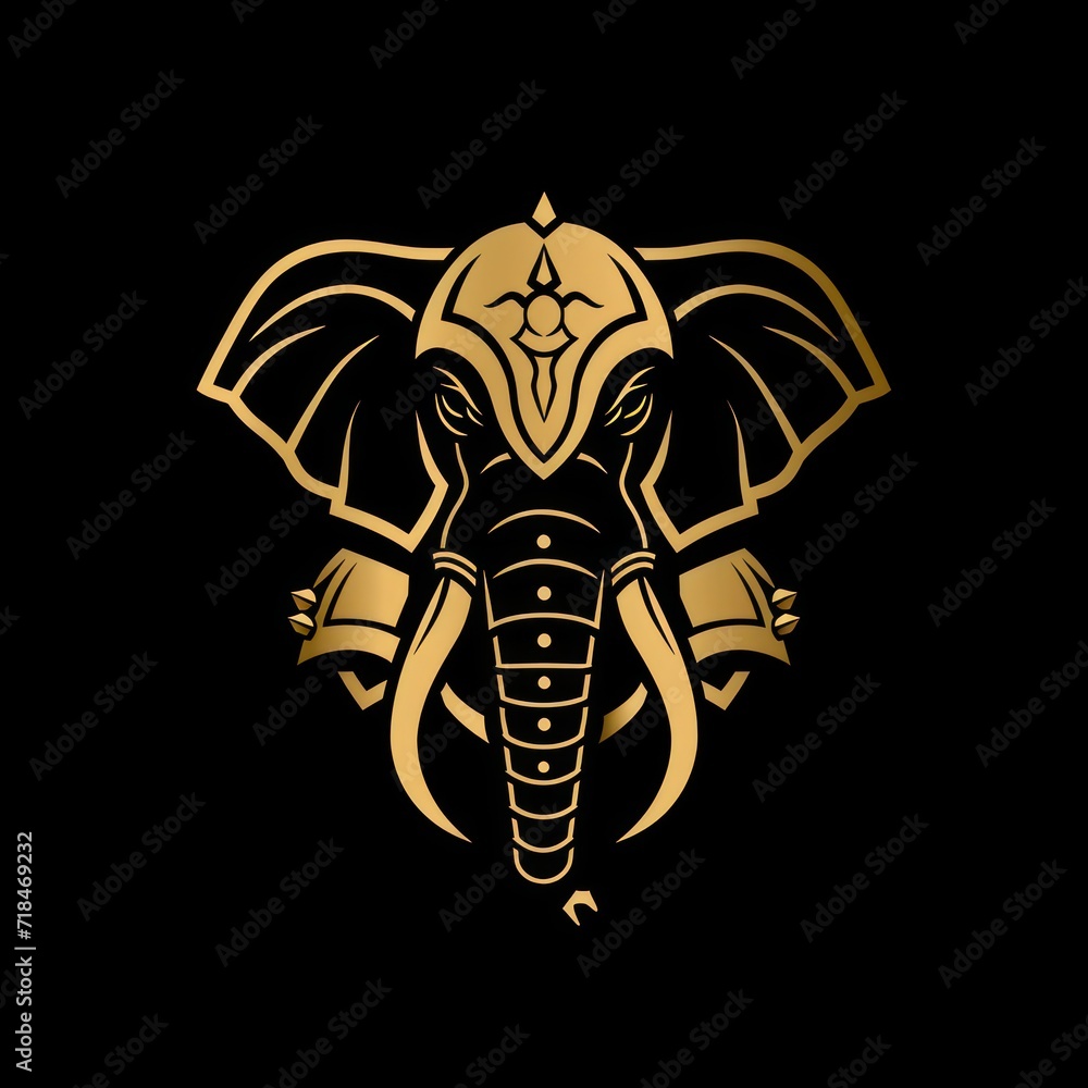 Obraz premium A gold elephant logo incorporating a defense concept, conveying a sense of sturdiness, intelligence, strength, elegance, modernity, luxury, and boldness for the company