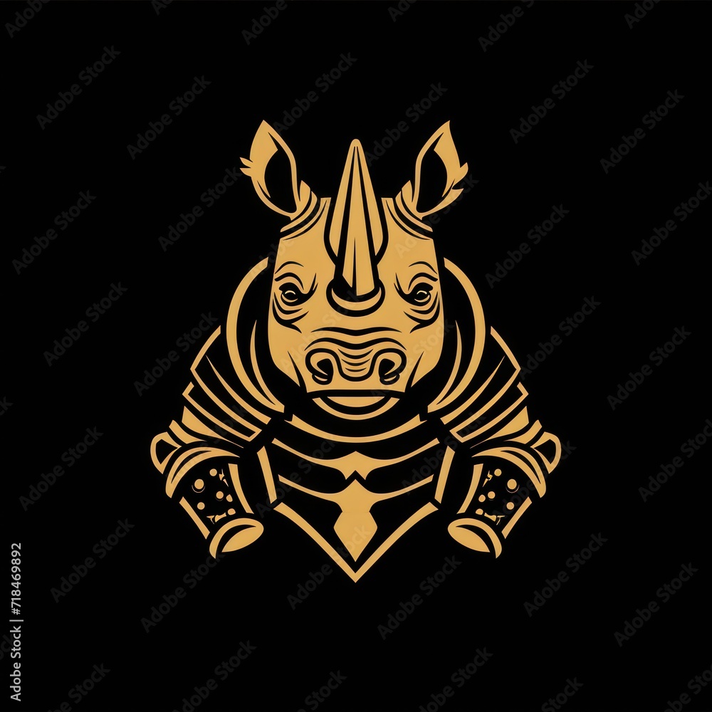 A gold rhino logo incorporating a defense concept, conveying a sense of sturdiness, strength, elegance, modernity, luxury, and boldness for the company A gold rhino logo incorporating a defense concept, conveying a sense of sturdiness, strength, elegance, modernity, luxury, and boldness for the company