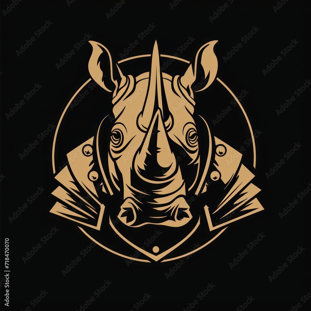 A gold rhino logo incorporating a defense concept, conveying a sense of sturdiness, strength, elegance, modernity, luxury, and boldness for the company A gold rhino logo incorporating a defense concept, conveying a sense of sturdiness, strength, elegance, modernity, luxury, and boldness for the company